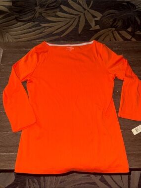 New Talbots Women's bright coral Orange Boatneck 3/4 Sleeve Top PM M NWT